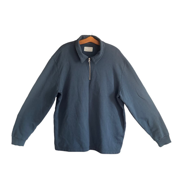 Everlane Men’s Blue Organic Cotton Quarter Zip Blue Sweatshirt/Sweater Size L - Picture 1 of 5